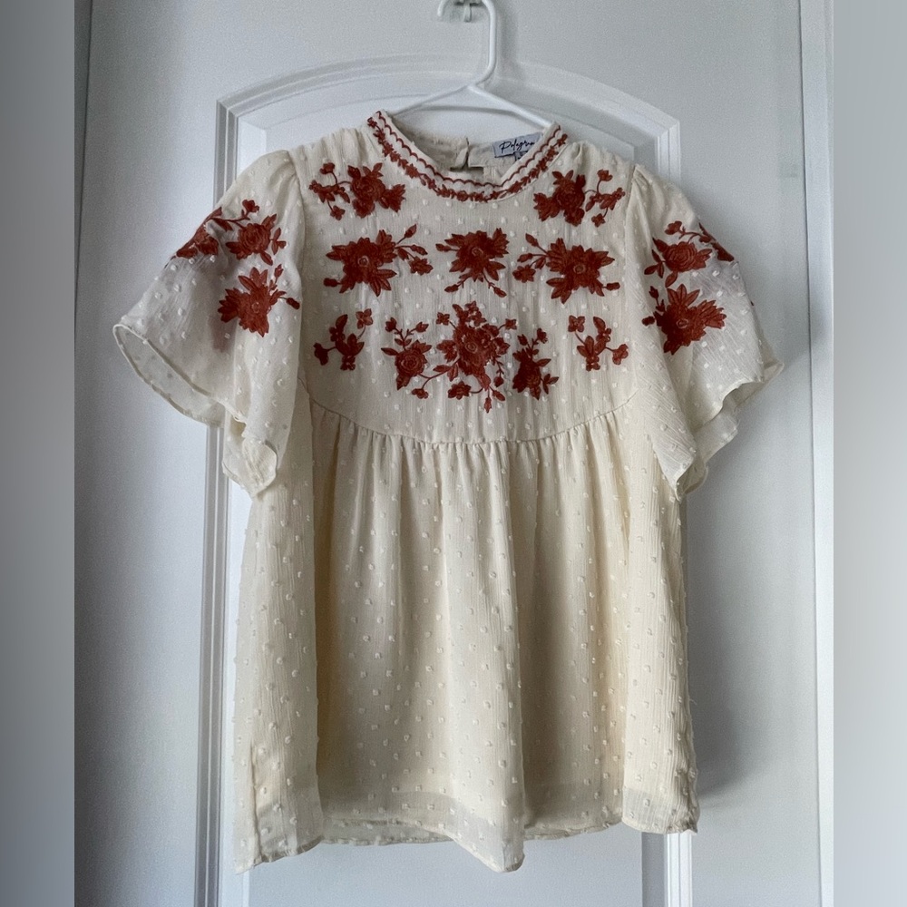 Swiss Dot embroidered blouse.